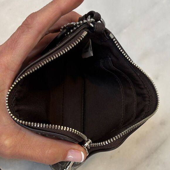 Coach Saffiano Leather Mini C Signature Logo Pouch Clutch Wristlet - Picture 13 of 14